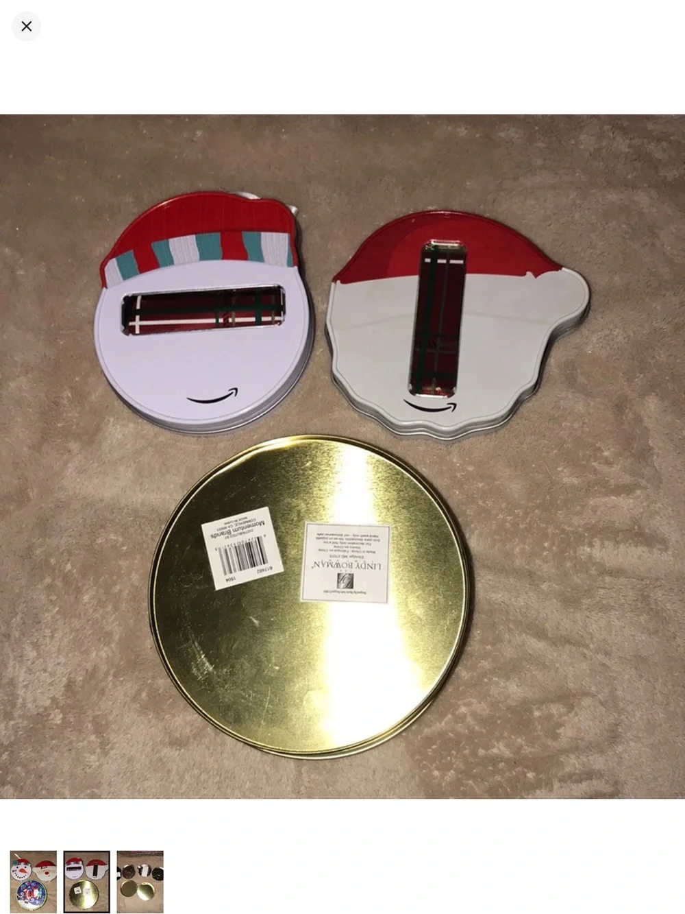 Holiday Santa and Snowman Metal Tin Trio - Festive Red, White, Green, Blue